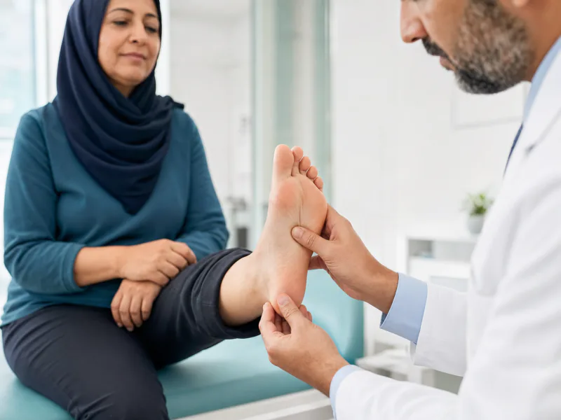 فحص طبي متخصص للقدم والكعب داخل عيادة العظام
